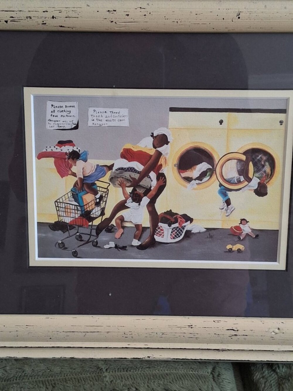 Vintage 1994 Annie Lee Spin Cycle Framed Art Print Black Americana Laundromat
